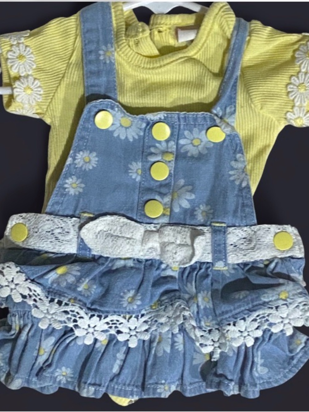 Blue Daisy Denim Overall Dress with Yellow Top 0-3 Months